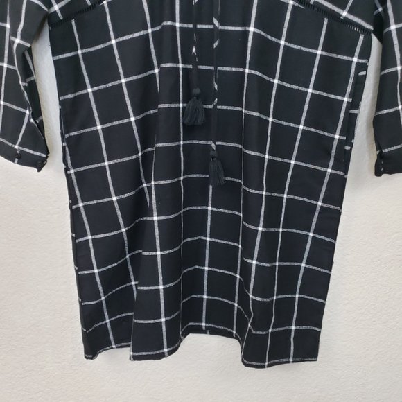 NWT Christy & Co Black/White Plaid Dolman Sleeve Pocketed Cutout Seam Midi Dress - Picture 4 of 16